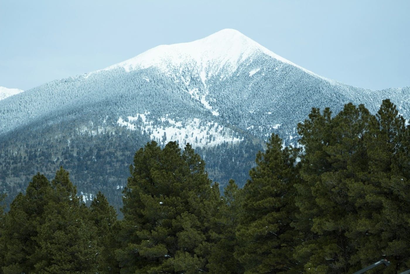 The snow-capped San Francisco Peaks above Flagstaff in ski season